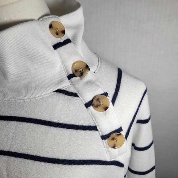 J.Crew Women White Navy Stripe Button Neck Long Sleeve Cotton Blend Tunic Size L - Picture 2 of 10